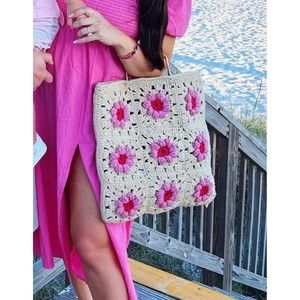 VTG Vintage 70s Handmade granny bag boho squares crochet tote/purse patchwork